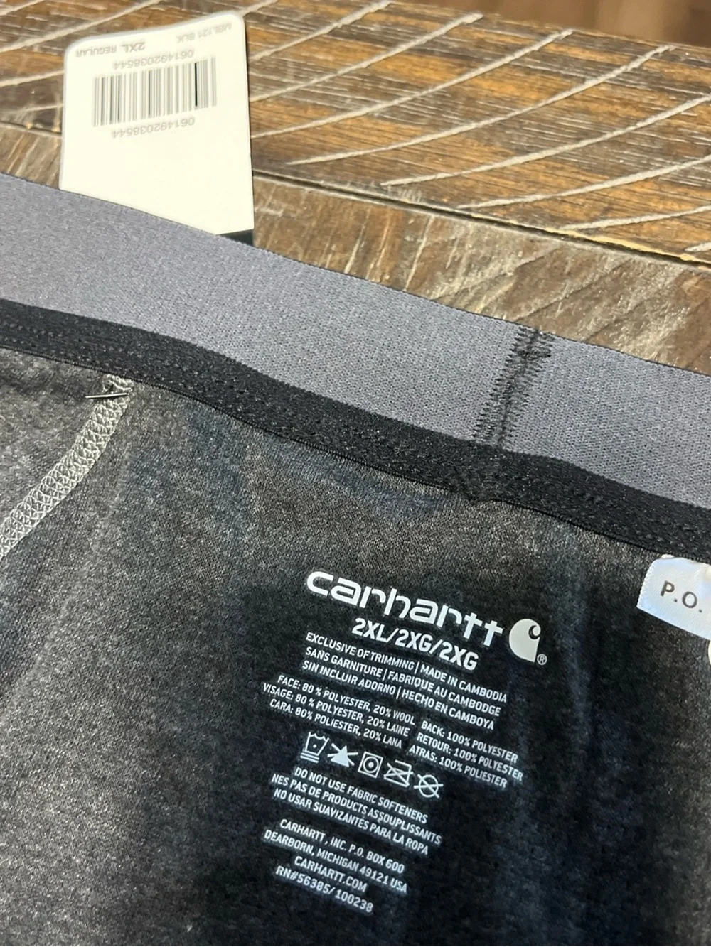 Carhartt Force Men’s Base Layer Thermal Pants Mid-weight Poly-Wool Size 2XL